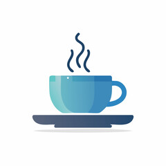 Blue Coffee Cup with Steam on Saucer