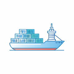 Blue and White Cargo Ship Carrying Shipping Containers