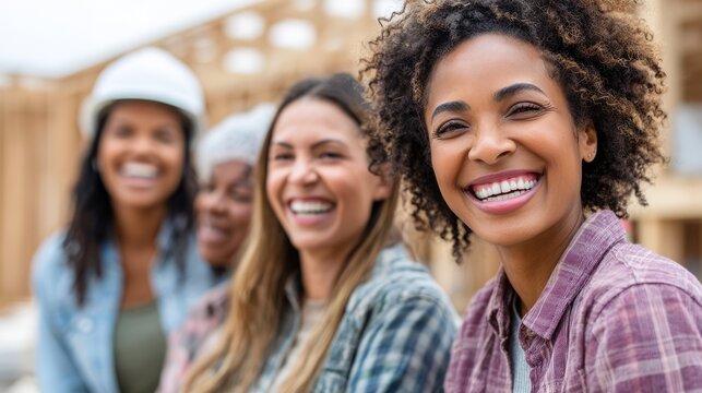 Smiling women construction workers on building site