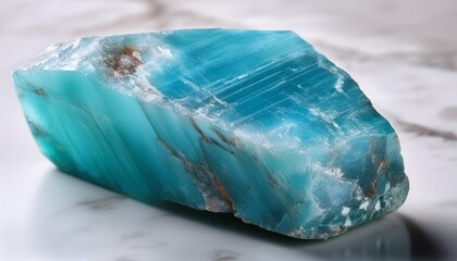 Obraz premium Sample Of Raw Aquamarine Mineral On White Marble