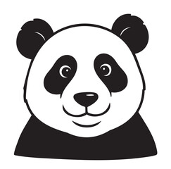 Fototapeta premium Black and white graphic of a smiling panda face with distinct round ears and expressive eyes.