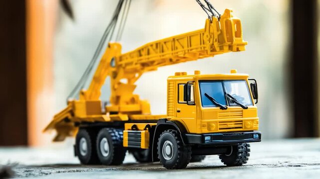 A toy truck with a movable crane on top, ideal for imaginative play and construction scenes