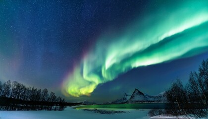 Naklejka premium Northern Lights Aurora Borealis In The Night Sky