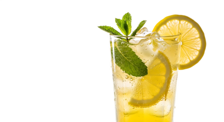 Refreshing Lemonade with Mint and Ice on Transparent Background - Summer Drink