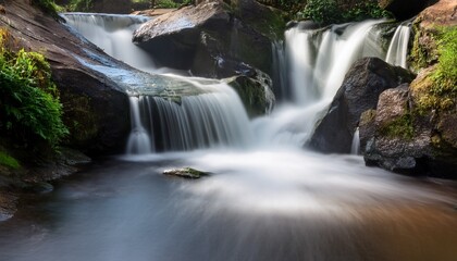 Long Exposure Of Water Falling Onto Rocks