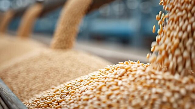 Industrial grain processing and pouring system in modern production facility