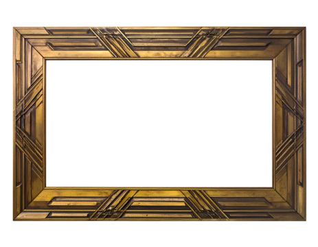 Rectangular frame with Art Deco design, gold-colored, isolated on black background