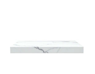 Perspective view of a textured, white rectangular slab. Patterned, with dark, thin veins