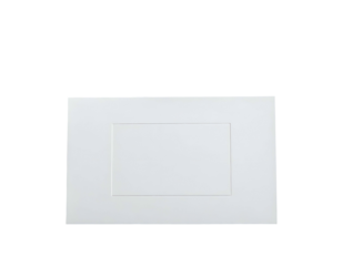 A white rectangular picture mat with an inner rectangular cutout centered on a black background