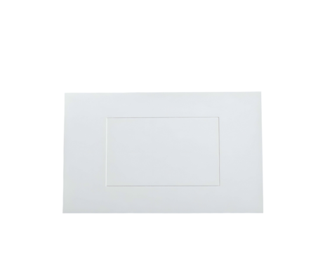 A white rectangular picture mat with an inner rectangular cutout centered on a black background