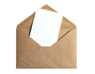 Studio shot of a brown paper envelope, unsealed with a white letter partially inside