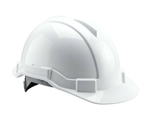 Fototapeta premium A clean, bright, white safety helmet with a rounded top and a brim, isolated on black