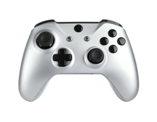 Isolated silver-colored controller with black buttons and directional pad, ready for gaming