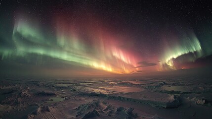 Aurora Borealis: Stunning Northern Lights Over Arctic Landscape with Vibrant Colors and Starry Night Sky