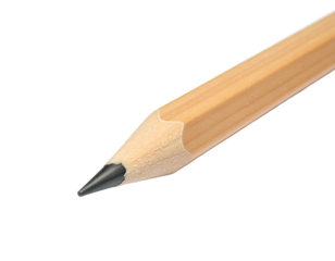 Close-up of a sharpened wooden writing tool with graphite tip against black backdrop