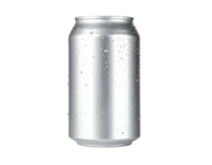 Realistic render of a silver aluminum can, covered in condensation, isolated on black