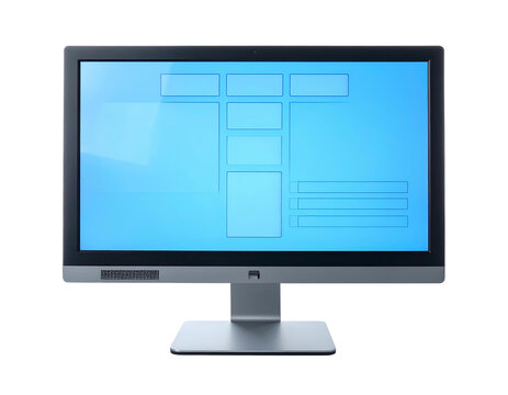 A gray desktop computer monitor on a black background, showing a user interface layout