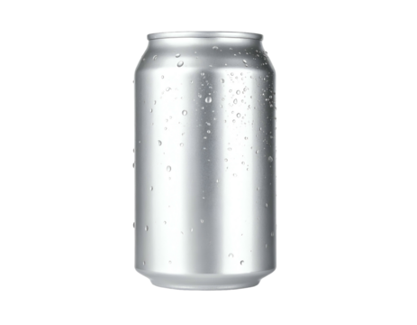 Realistic render of a silver aluminum can, covered in condensation, isolated on black