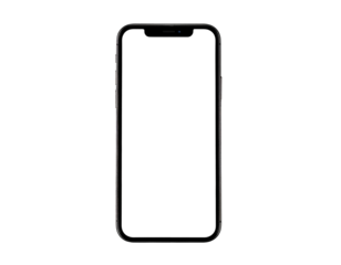 A frontal shot of a modern, rectangular smartphone with a darkened screen