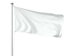 A solitary white flag, fluttering gently in an unseen breeze against a stark black backdrop