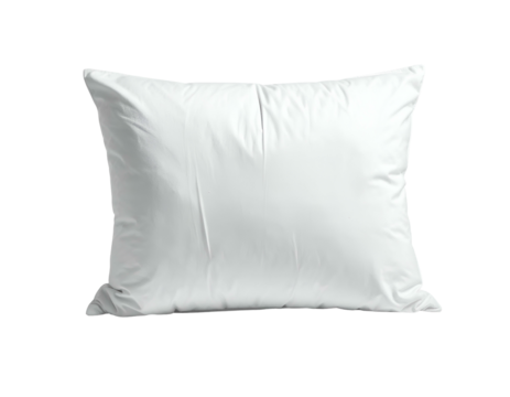 A white, rectangular pillow with a slightly crumpled surface, floating on a black background