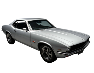 Sleek silver classic coupe car against a plain backdrop showcasing its smooth curves