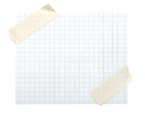 Square grid paper, secured by tape, against a black background, offering space