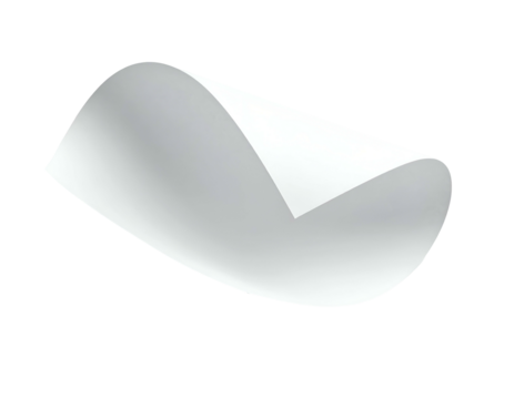 A single sheet of white paper, curled at the corner, floating against a black background