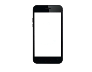 A generic smartphone with a white screen isolated against a solid black background