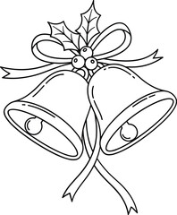 Classic christmas bells with holly and ribbon decoration for festive celebrations