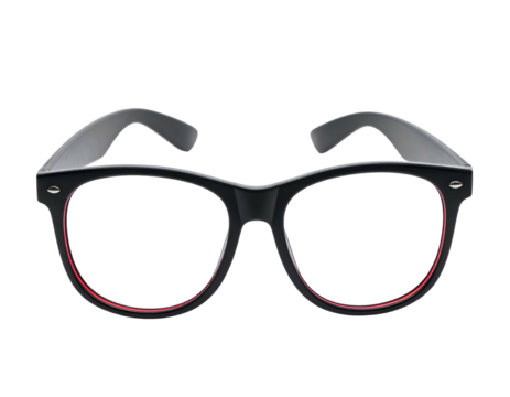 Stylish, isolated black-framed eyewear with a red inner rim, offering a modern and sleek look