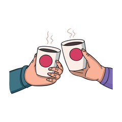 Two Hands Clinking Coffee Cups hand-drawn Illustration