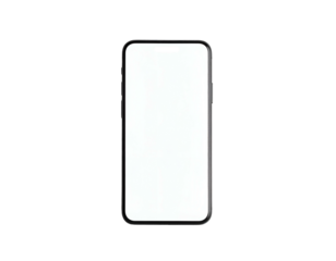 Front view of a modern smartphone with a blank white screen on a stark black background