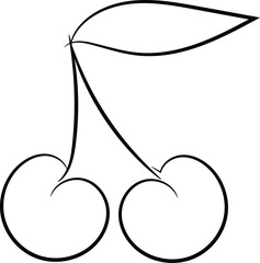 Hand drawn cherry icon, doodle fruit symbol, minimalist sketch design with leaf, vector ink illustration for organic food, healthy lifestyle, or summer concept.