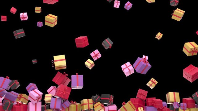 Seamless Loop of Falling Gift Boxes 4K with Alpha Channel