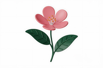 Fototapeta premium Delicate pink flower with green stem and leaves, symbolizing beauty and natural growth.