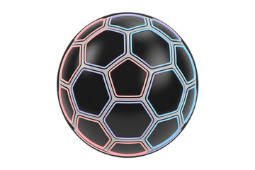 Fototapeta premium Futuristic black sphere with geometric patterns highlighted in pink and blue, suggesting technology and sport.