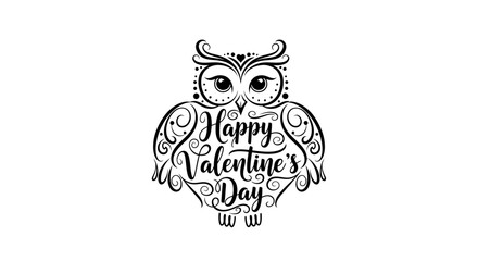 Whimsical Owl Illustration with Happy Valentines Day Message.