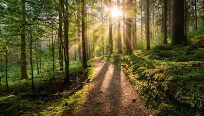 Obraz premium Forest Trail Sunlight Path