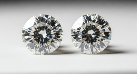 Two round diamonds with bright reflections