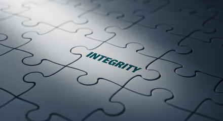 Fototapeta premium Integrity Focus Puzzle Piece Connects to Values for Business Strategy