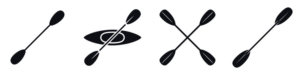 Kayak Paddle Icon Set &ndash; Canoe and Kayaking Equipment Silhouette Collection, Vector Illustration of Water Sports Gear for Adventure, Boating, Rafting, Outdoor Travel, and Recreation Design