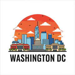 Naklejka premium Washington DC Skyline Illustration Depicting Iconic Buildings and Landmarks.