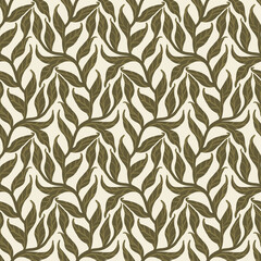 Autumn leaves branches seamless pattern