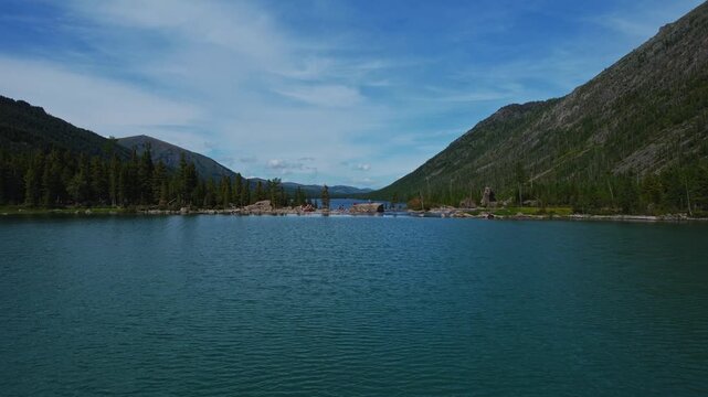 Aerial view Landscape summer day Multe lake in mountains Altai nature.
