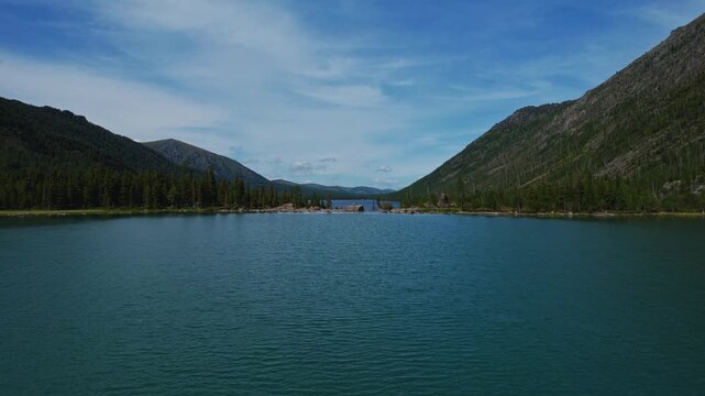 Aerial view Landscape summer day Multe lake in mountains Altai nature.