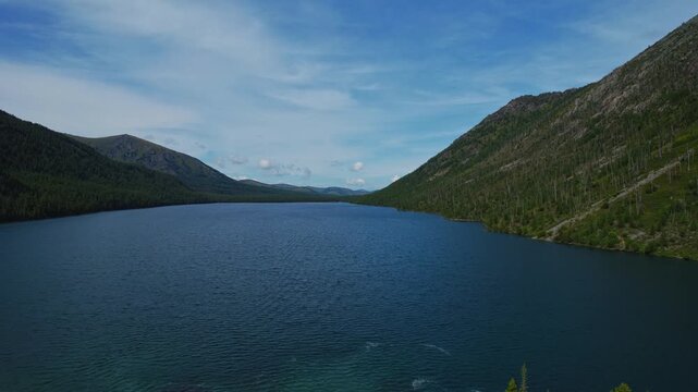 Aerial view Landscape summer day Multe lake in mountains Altai nature.