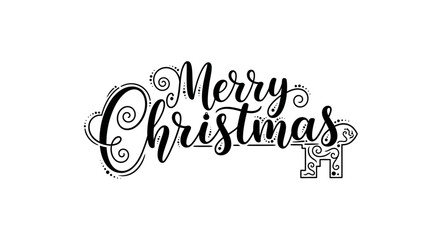 Elegant Merry Christmas Calligraphy with Decorative Swirls and Reindeer Accent.