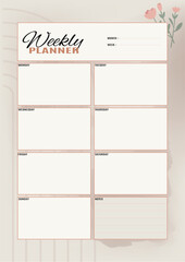 weekly planner vector, month and week