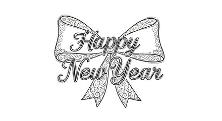 Happy New Year Ribbon Bow Illustration.